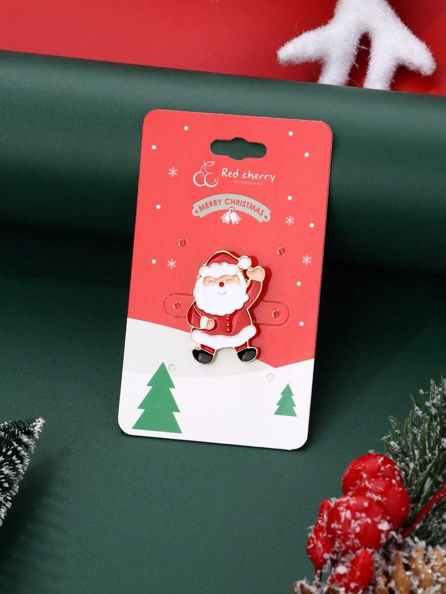 1pc Girls' Santa Claus Cute Red & White Enamel Pin Brooch Accessory For