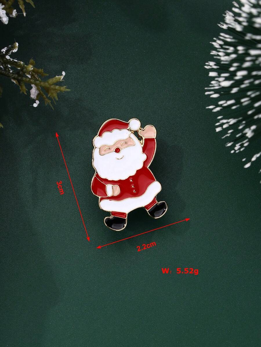 1pc Girls' Santa Claus Cute Red & White Enamel Pin Brooch Accessory For