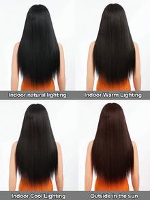 Tóc giả 26 inch màu tự nhiên tổng hợp thẳng xoăn phần giữa chịu nhiệt cho phụ nữ tóc giả thẳng hàng ngày Yaki - màu đen - Xem 7