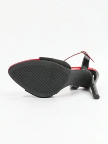 Women Pointy Toe High Heel Sandals, Patent & Suede Colorblock, Elegant Party Pumps In Black Red