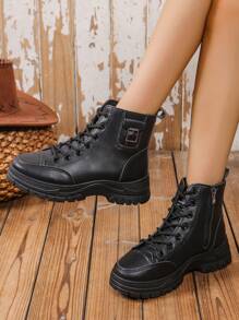 Nowe jesienno-zimowe damskie buty sznurowane, zapinane na zamek błyskawiczny, grube, wodoodporne, antypoślizgowe, z okrągłym noskiem, pasujące do płaszczy, skórzanych kurtek, spódnic/spodni cargo itp.