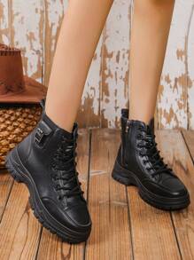 Nowe jesienno-zimowe damskie buty sznurowane, zapinane na zamek błyskawiczny, grube, wodoodporne, antypoślizgowe, z okrągłym noskiem, pasujące do płaszczy, skórzanych kurtek, spódnic/spodni cargo itp.