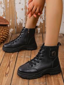 Nowe jesienno-zimowe damskie buty sznurowane, zapinane na zamek błyskawiczny, grube, wodoodporne, antypoślizgowe, z okrągłym noskiem, pasujące do płaszczy, skórzanych kurtek, spódnic/spodni cargo itp.