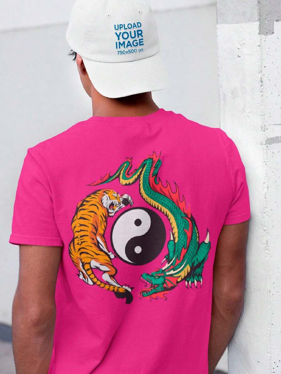 Men's T-Shirt 100% Cotton Premium Yin Yang Shirt Streetwear - Màu Hồng Tươi - Xem 1
