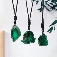 1PC Natural Crystal Quartz Green Malachite Slab Raw Stone Pendant Asymmetrical Gem Necklace Women Men Green Jewelry