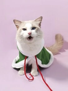 1 件猫咪圣诞主题宠物服装，圣诞斗篷，适合小型/中型宠物 - 綠色 - 查看 6