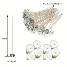 Wax Candle Wick - Pre-Waxed, 6 Inch Long, Suitable Thickness For Best Smoking Effect - Durable Metal Base, Very Suitable For Candle Making