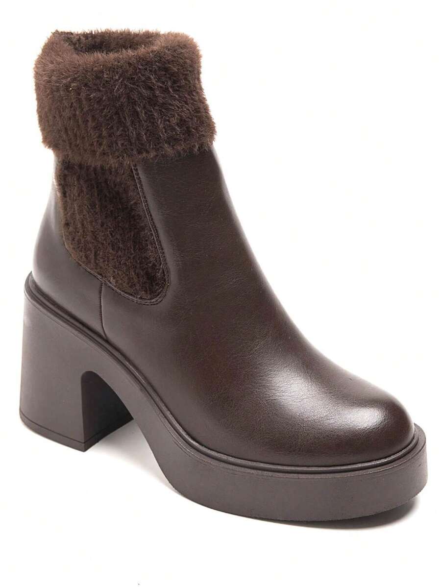 Chunky Heel Ankle Boots With Wool-Effect Lining – Warmth And Character - Brown - View 1