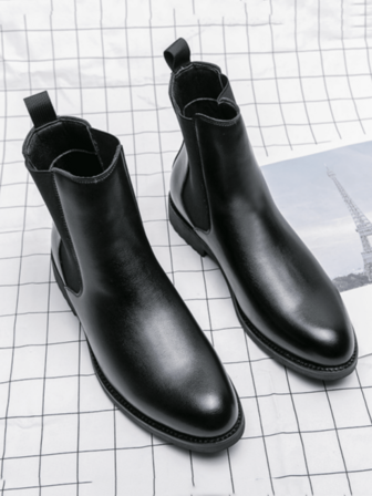 New Men High-Top Boots, British Style Solid Color Round Toe Boots, Thick Sole Anti-Slip Cowboy Boots For Outdoor Hiking Commuter Riding Motorcycle Fashion Snow Boots