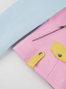 Risissida Women's Fall And Winter Color Block PU Biker Jacket – Versatile Commuting & Casual Coat With Zippered Pockets