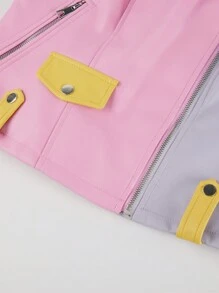 Risissida Women's Fall And Winter Color Block PU Biker Jacket – Versatile Commuting & Casual Coat With Zippered Pockets