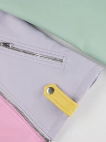 Risissida Women's Fall And Winter Color Block PU Biker Jacket – Versatile Commuting & Casual Coat With Zippered Pockets