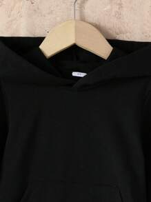 2pcs Young Girls Casual Solid Color Simple Butterfly Letter Print Long Sleeve Hooded Sweatshirt + Letter Print Jogger Pants Set, Autumn Winter