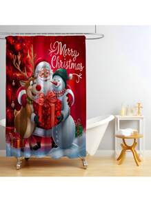 1pc/4pcs Christmas Santa Claus, Reindeer, Snowman, Christmas Tree Print Shower Curtain Set, Waterproof Shower Curtain With 12 Hooks, Bath Mat, Toilet U-Shaped Mat, Toilet Seat Cover, Bathroom Divider, Bathroom Accessories, Bathroom Decor Fall Decor Back To School