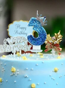 1 pieza Vela de pastel de cumpleaños con diseño de corona y número, vela de pastel de cumpleaños de color azul pavo real, decoración para fiesta de cumpleaños y boda - Multicolor - Ver 4