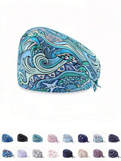 1pc Women's Polyester- Santa Claus & Reindeer Print Pattern Work Hat/Nurse Cap, Celebrating Christmas, Anti-Bacterial & Anti-Dust, Suitable For Doctors, Nurses, Beauty Salons, And Pet Hospitals