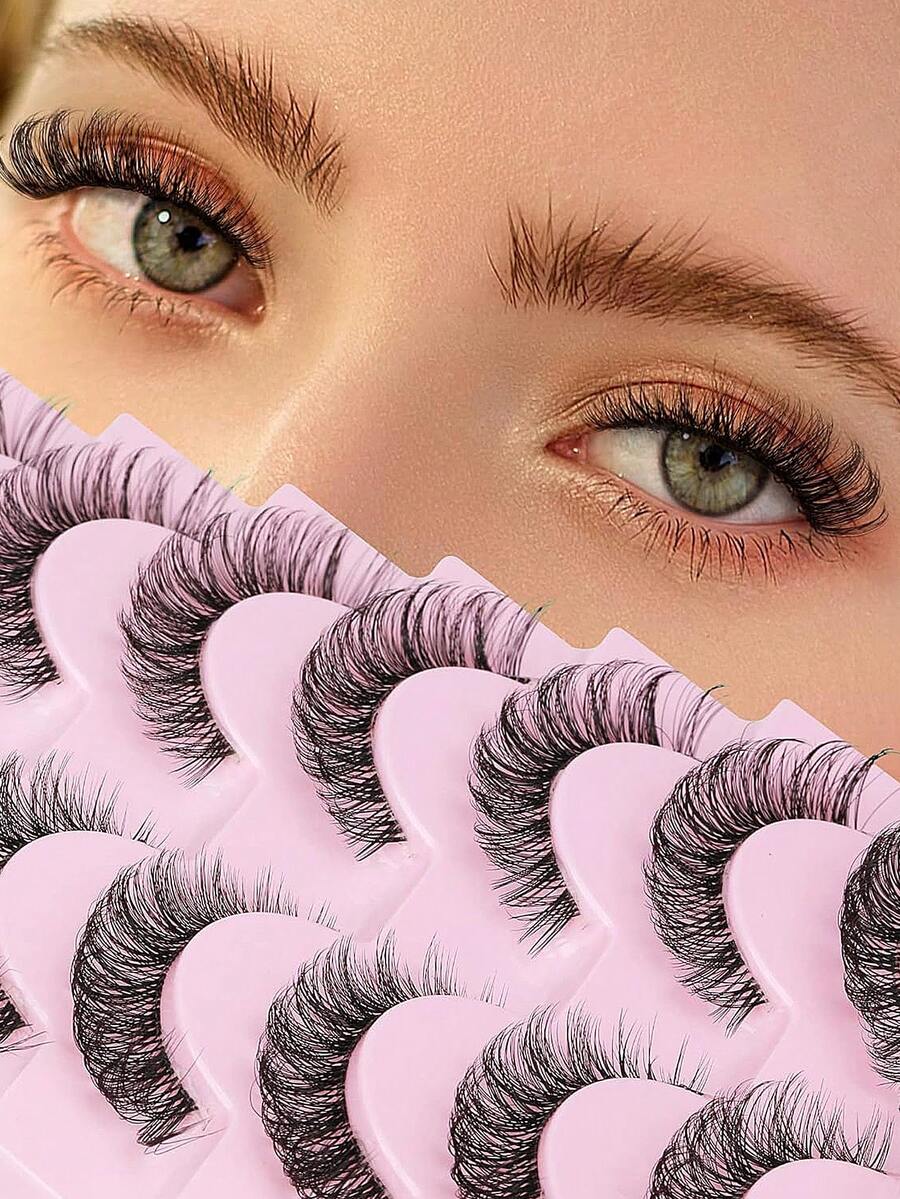 Lông mi Nga tự nhiên, Kiểu mắt mèo có dây trong suốt, 8 cặp lông mi giả mỏng mịn, Hiệu ứng 3D, Lông mi giả dày, Gói - Mi tự nhiên - Xem 1