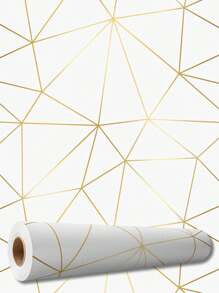 Rolo 3 metros Papel de Parede Auto Adesivo Geométrico Branco e Dourado Lavável Quarto Sala Cozinha Banheiro - Modelo 01 - Visão 4