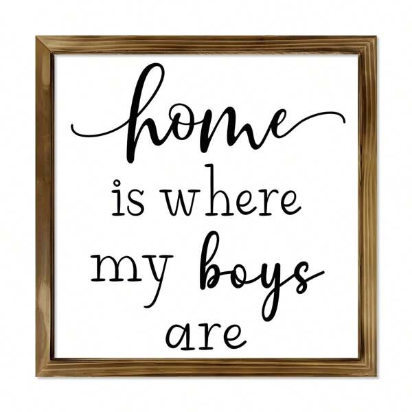 1Pc Home Is Where My Boys Are Framed Wood Sign Housewarming Gift, Wood Framed Wall Sign Wall Art For Home Decor, Inspirational Sign Farmhouse Wall Decor Sign For Living Room Bedroom Desktop Decoration, Canvas Wall Art,Poster Gifts Birthday Graduation
