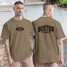 Boston City Black And Gold Oversized T-Shirt Casual Shirt Graphic Print Front And Back - 卡其色 - 查看 1