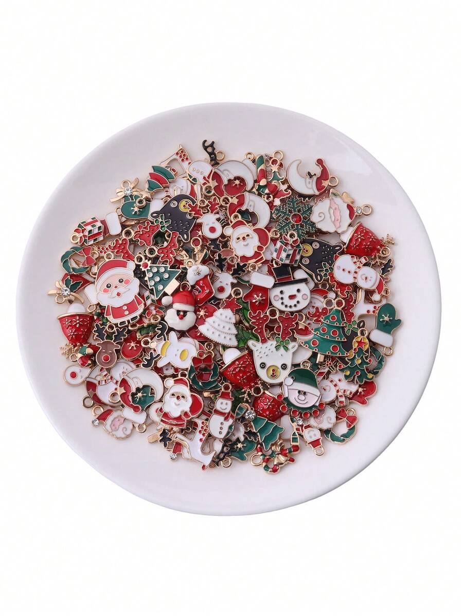 10/80 件时尚 3D 锌合金圣诞系列圣诞老人鞋、手套、驯鹿、圣诞树吊坠项链、手链、脚链、DIY 珠宝配件 - 聖誕系列吊墜 - 查看 1