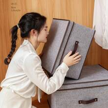 Caja de Almacenamiento de Tela Plegable, Caja de Almacenamiento a Prueba de Polvo con Tapa, Caja de Almacenamiento para Artículos Diversos, con Tapa Abatible y Asa, para Hogar, Oficina y Armario 1pc Caja de almacenamiento a prueba de polvo de tela no tejida, que se puede plegar y combinar con una cesta de almacenamiento multifuncional, para armario, ropa, libros, cosméticos, juguetes - Gris - Ver 6