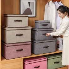 Caja de Almacenamiento de Tela Plegable, Caja de Almacenamiento a Prueba de Polvo con Tapa, Caja de Almacenamiento para Artículos Diversos, con Tapa Abatible y Asa, para Hogar, Oficina y Armario 1pc Caja de almacenamiento a prueba de polvo de tela no tejida, que se puede plegar y combinar con una cesta de almacenamiento multifuncional, para armario, ropa, libros, cosméticos, juguetes - Gris - Ver 10