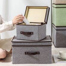 Caja de Almacenamiento de Tela Plegable, Caja de Almacenamiento a Prueba de Polvo con Tapa, Caja de Almacenamiento para Artículos Diversos, con Tapa Abatible y Asa, para Hogar, Oficina y Armario 1pc Caja de almacenamiento a prueba de polvo de tela no tejida, que se puede plegar y combinar con una cesta de almacenamiento multifuncional, para armario, ropa, libros, cosméticos, juguetes - Gris - Ver 8