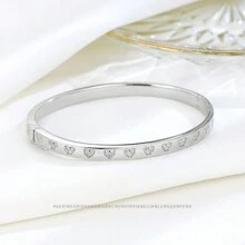 1 chiếc vòng tay hình trái tim bằng bạc Sterling 925 Cubic Zirconia, vòng tay hở hình trái tim thời trang thích hợp cho phụ nữ mặc trong tiệc Valentine - vòng đeo tay - Xem 1