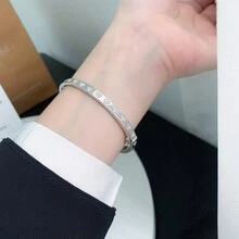1 chiếc vòng tay hình trái tim bằng bạc Sterling 925 Cubic Zirconia, vòng tay hở hình trái tim thời trang thích hợp cho phụ nữ mặc trong tiệc Valentine - vòng đeo tay - Xem 2