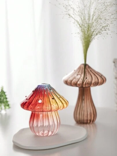 1 件可爱蘑菇形玻璃花瓶，透明水培花瓶，适用于家居装饰，多色喷漆手工工艺品，适用于客厅、餐桌装饰，透明水培花盆，家居装饰