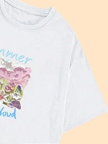 Summer Cloud Flower Purple Printed T-Shirt Women's Blouse Streetwear Comfortable - 白色 - 查看 4