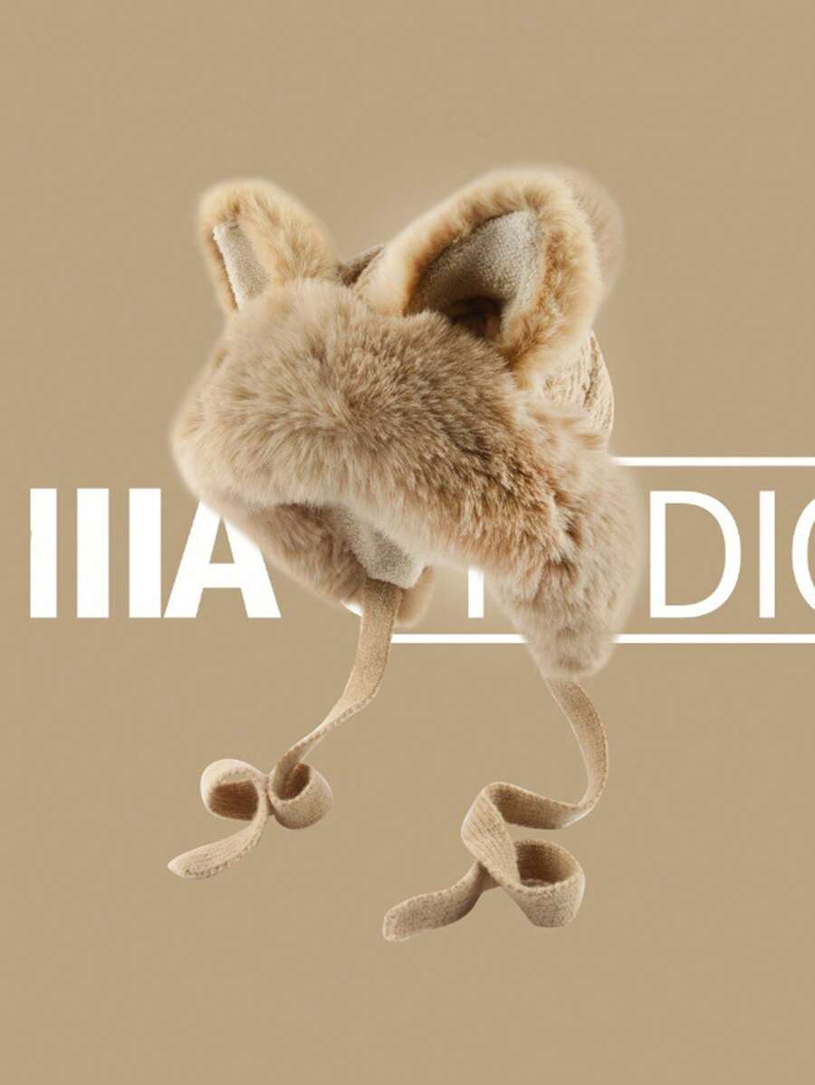 1pc Women's Solid Color Pilot Cap, Winter Warm Fleece Ear Protector Thick Knit Hat, Fashion Casual Slouch Beanie, Suitable For Daily, Riding, Outdoor, Skiing