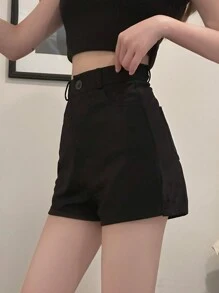 Skinny High Waisted Elastic Hem Slit Leg Short Shorts For Women