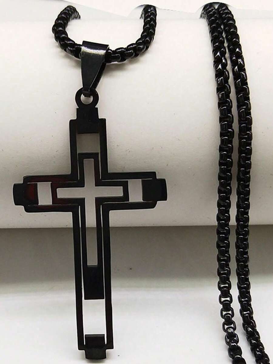 1pc Men's Hollow Cross Pendant Necklace, Fashionable & Versatile