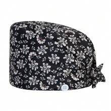 1pc Women's Floral Print Tie Knot Design Top-Grade Work Hat Nursing Cap, With Elastic Back And Mask String Hook On Side, Suitable For Doctors, Nurses, And Other Hospital, Beauty Salon, And Veterinary Clinic Workers - Multicolor - View 19