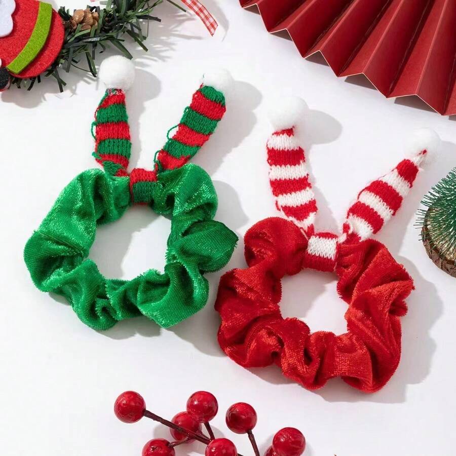 1 件装全新圣诞发圈，带丝带，趣味节日精神卷发发带，无损 - 彩色 - 查看 1