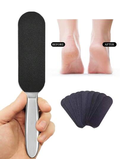 1pc 10pcs Stainless Steel Foot File Callus Remover, Pedicure Tools, Removable Refill Emery Paper For Foot Care