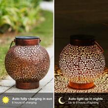 1pc Solar Powered Round Path Lamp, Metal Hollow Hanging Light, Suitable For Outdoor Patio Garden Camping Landscape Lighting Decoration, Automatic On/Off For Convenient Use Fall Decor House Decor Outdoor Decor