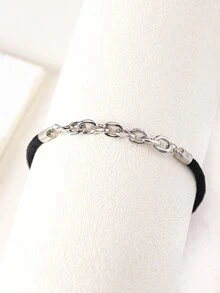 1 bộ vòng tay dây xích bạc tối giản thời trang & dây đen, phù hợp cho phụ nữ đeo hàng ngày - màu đen - Xem 14