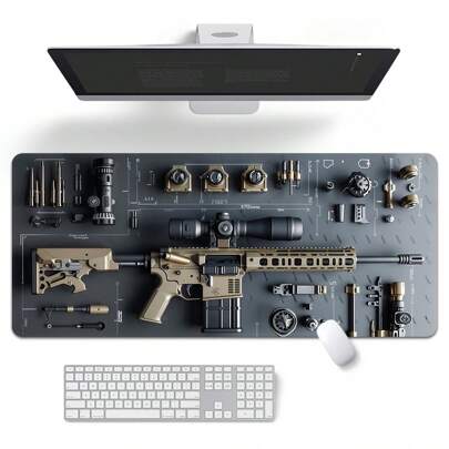 1pc Cool Gun Mouse Pad Large Desk Pad Office Desk Accessories With Stitched Edge Non-Slip XL Mousepad Rubber Base Mousepads 35.4x15.7 Inch For Home Office Gift For Friends Back To School Gaming Mouse Pad Desk Accessories Office Supplies Office Desk Accessories Mouse Pad For Desk