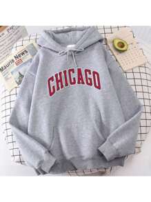 Chicago American City Kangaroo Sweatshirt Custom Flannel Cotton Hoodie With Pocket Various Colors - 淺藍色 - 查看 5