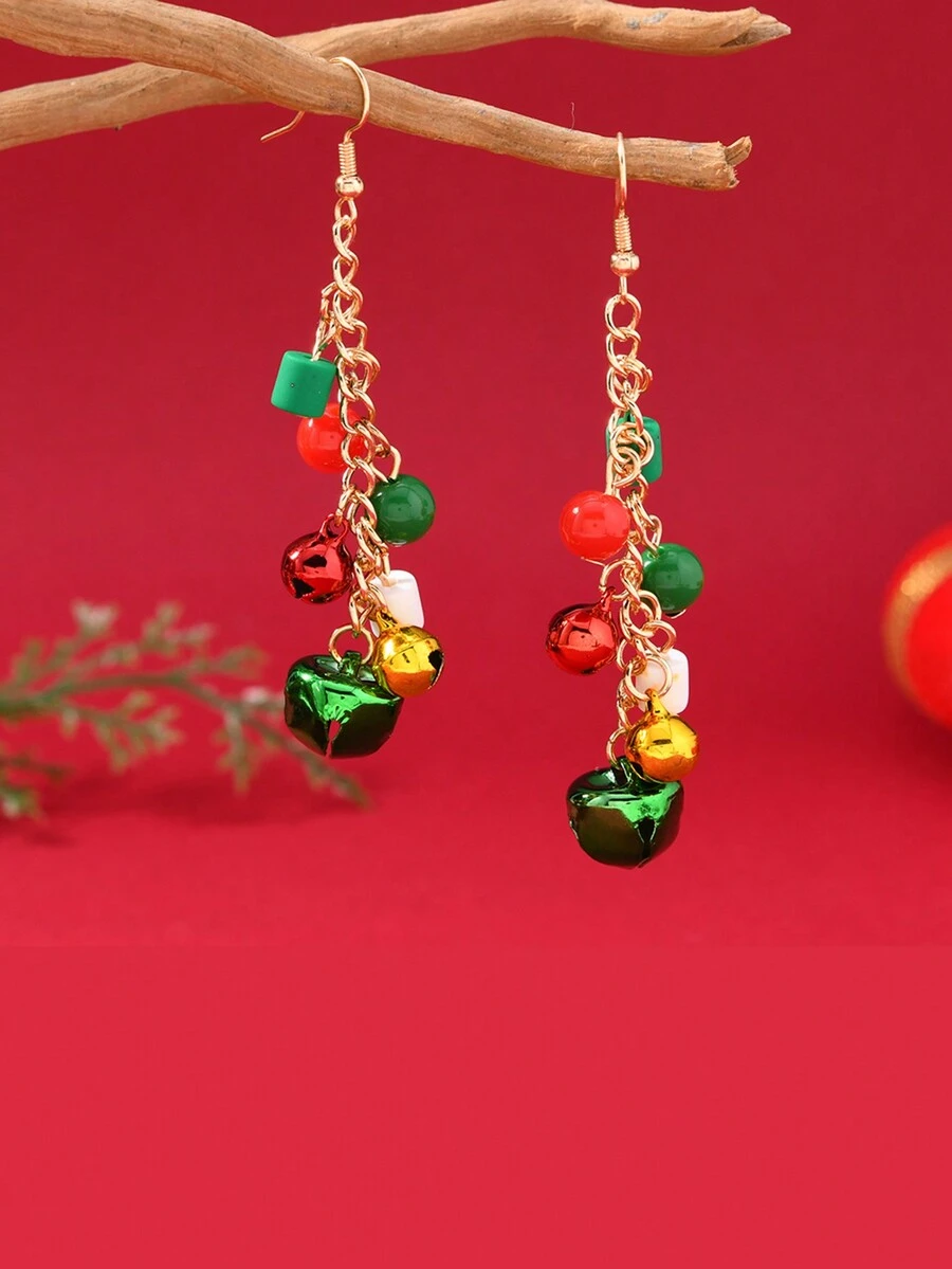 1 Cặp Hoa Tai Chuông Giáng Sinh Nhiều Màu Sắc, Thiết Kế Mới 2024 Dành Cho Nữ - Đỏ - Xem 1