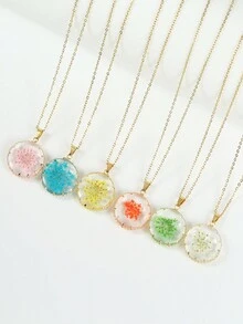 1 chiếc vòng cổ mặt dây chuyền phong cách Bohemian có trang trí hoa khô, dây xích thép không gỉ/PU - Trang sức nhựa cổ điển, phù hợp cho phụ nữ đeo hàng ngày và dự tiệc - dây chuyền thép không gỉ - Xem 3
