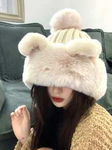 1pc Women's Solid Color Pilot Cap, Winter Warm Fleece Ear Protector Thick Knit Hat, Fashion Casual Slouch Beanie, Suitable For Daily, Riding, Outdoor, Skiing