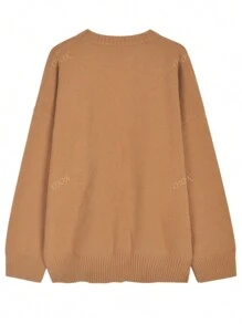 New Niche Cartoon Girl Pattern Orange Round Neck Loose Fit Sweater For Women, Autumn/Winter
