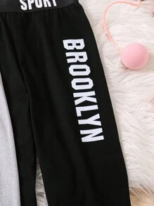 2pcs Tween Girl Letter Print Straight Pants Set, Autumn - Multicolor - View 4