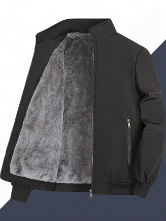 男士加大码长袖保暖外套，休闲商务立领外套，秋冬款