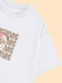 Santa Claus Christmas Printed T-Shirt Women's Casual Cotton Shirt - 白色 - 查看 5
