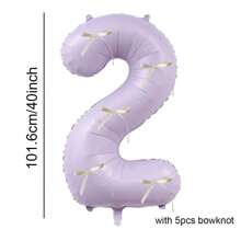 40 英寸紫色大数字气球 0-9，带白色蝴蝶结的数字气球，铝箔聚酯薄膜大数字气球，适用于生日派对用品装饰 - 淡紫色 - 查看 21